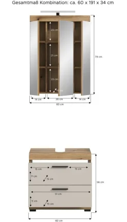 Badezimmer-Set Scout Evoke Oak Nachbildung Kaschmirgrau Nachbildung B/H/T: ca. 60x191x34 cm