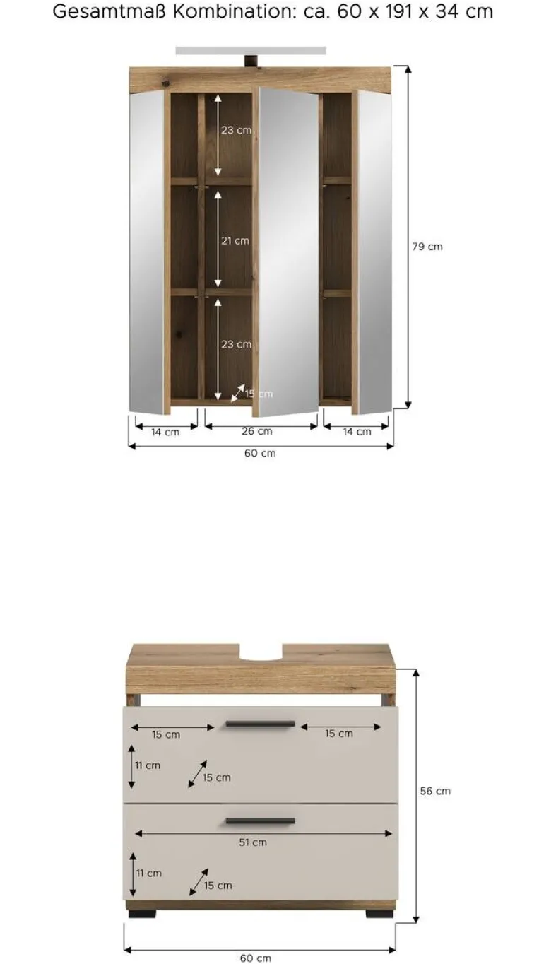 Badezimmer-Set Scout Evoke Oak Nachbildung Kaschmirgrau Nachbildung B/H/T: ca. 60x191x34 cm