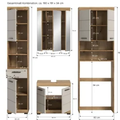 Badezimmer-Set Scout Evoke Oak Nachbildung Kaschmirgrau Nachbildung B/H/T: ca. 190x191x34 cm