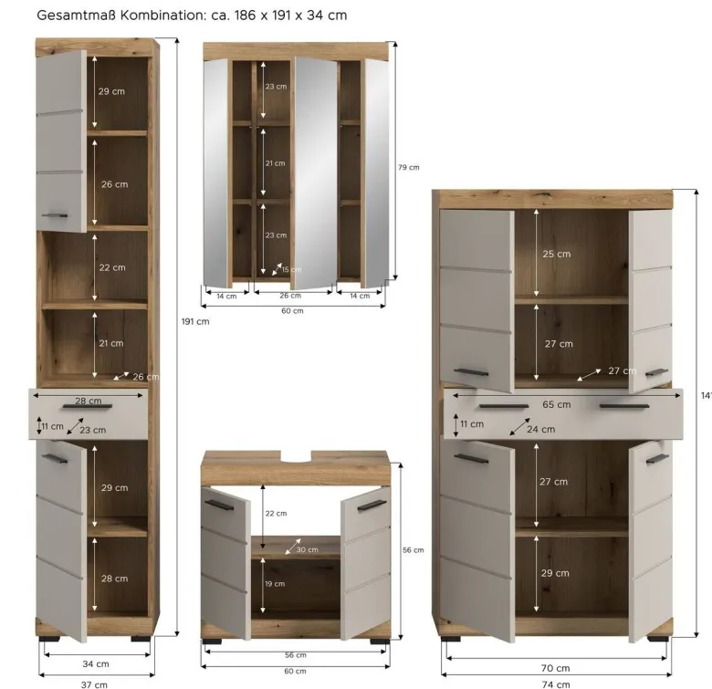 Badezimmer-Set Scout Evoke Oak Nachbildung Kaschmirgrau Nachbildung B/H/T: ca. 201x191x34 cm