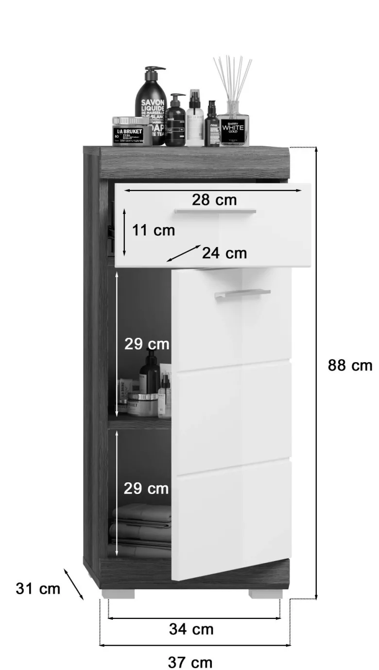 Badezimmer-Set Scout Rauchsilber Nachbildung weiß Hochglanz B/H/T: ca. 112x191x34 cm