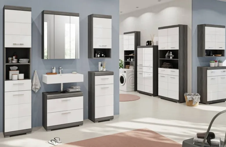 Badezimmer-Set Scout Rauchsilber Nachbildung weiß Hochglanz B/H/T: ca. 112x191x34 cm