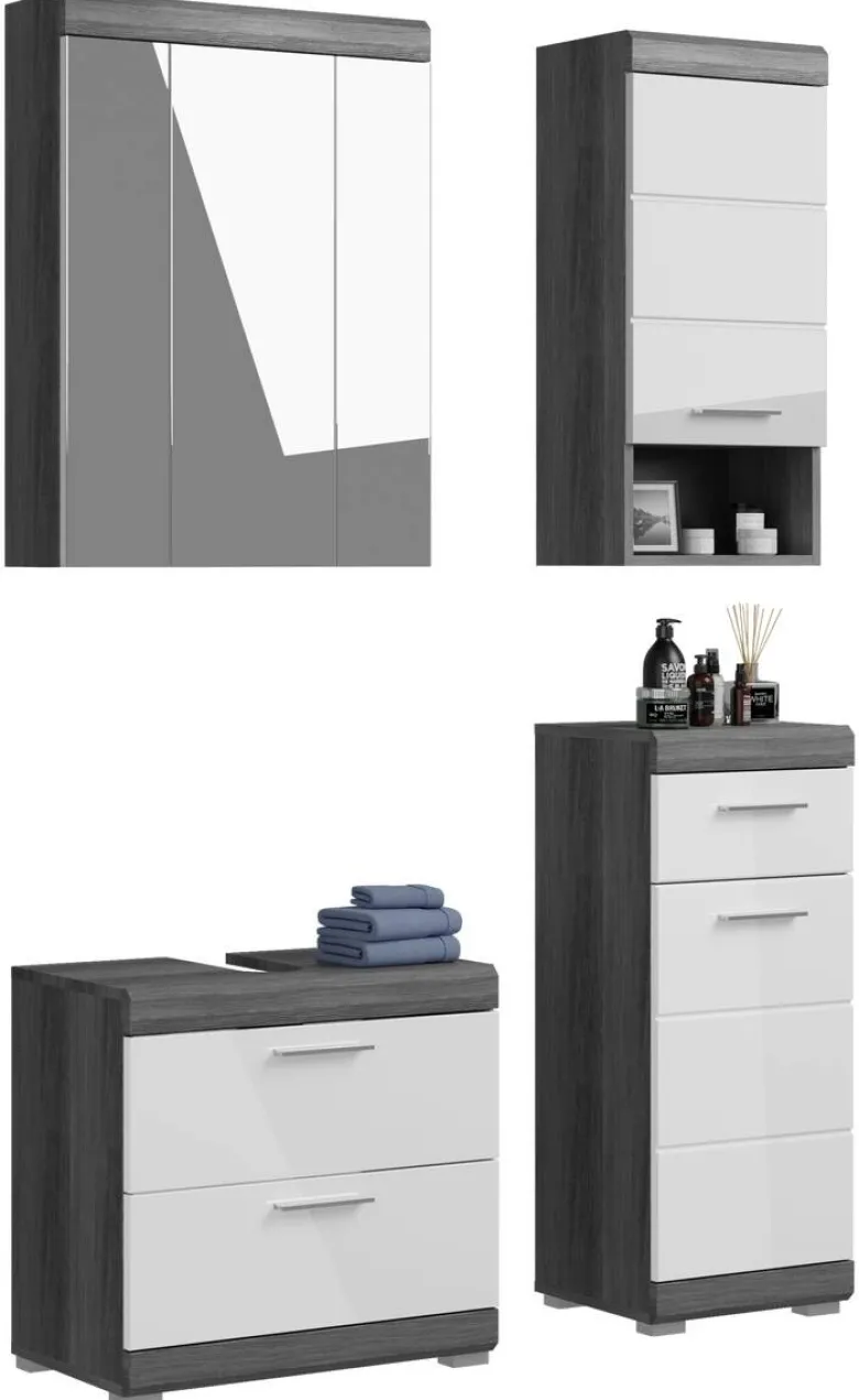 Badezimmer-Set Scout Rauchsilber Nachbildung weiß Hochglanz B/H/T: ca. 112x191x34 cm