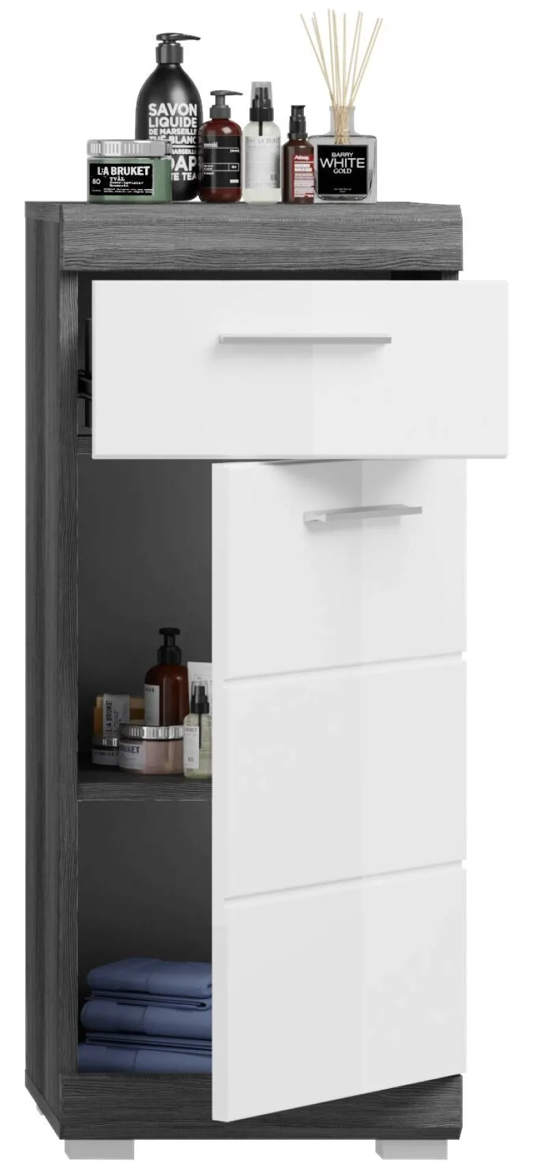 Badezimmer-Set Scout Rauchsilber Nachbildung weiß Hochglanz B/H/T: ca. 112x191x34 cm