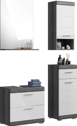 Badezimmer-Set Scout Rauchsilber Nachbildung weiß Hochglanz B/H/T: ca. 112x191x34 cm