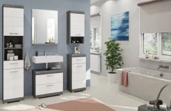 Badezimmer-Set Scout Rauchsilber Nachbildung weiß Hochglanz B/H/T: ca. 112x191x34 cm