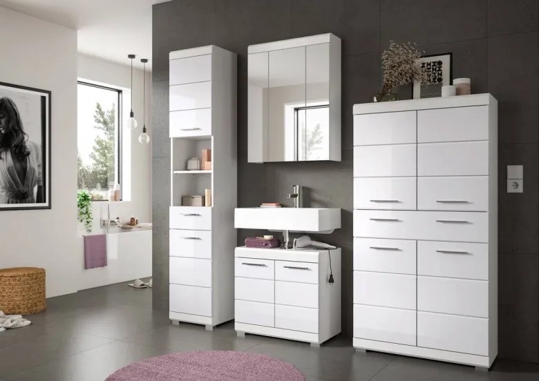 Badezimmer-Set Scout weiß weiß Hochglanz B/H/T: ca. 74x141x31 cm