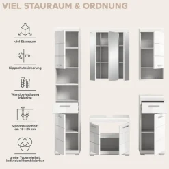 Badezimmer-Set Scout weiß weiß Hochglanz B/H/T: ca. 164x191x34 cm