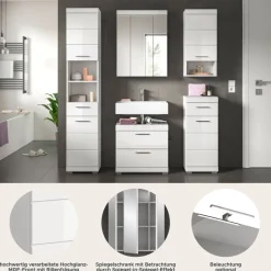 Badezimmer-Set Scout weiß weiß Hochglanz B/H/T: ca. 164x191x34 cm