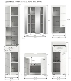 Badezimmer-Set Scout weiß weiß Hochglanz B/H/T: ca. 164x191x34 cm