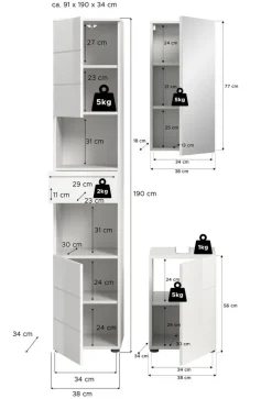Badezimmer-Set VIRA weiß weiß Hochglanz B/H/T: ca. 91x190x34 cm