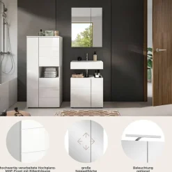 Badezimmer-Set VIRA weiß weiß Hochglanz B/H/T: ca. 135x190x34 cm
