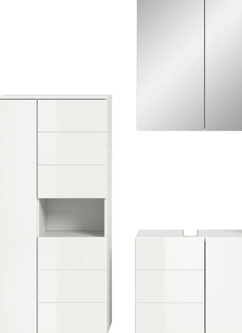 Badezimmer-Set VIRA weiß weiß Hochglanz B/H/T: ca. 135x190x34 cm