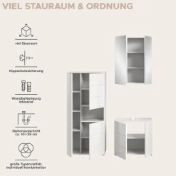 Badezimmer-Set VIRA weiß weiß Hochglanz B/H/T: ca. 135x190x34 cm