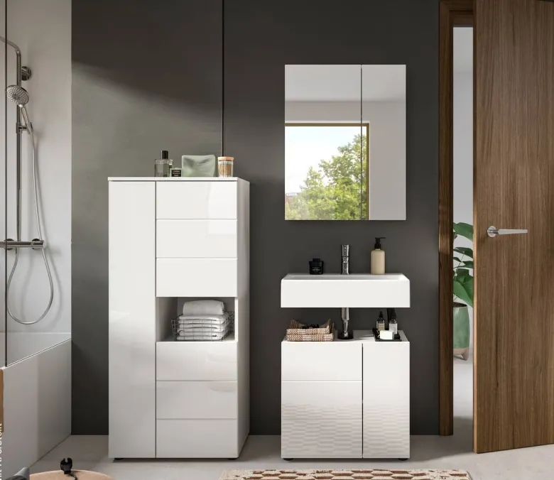 Badezimmer-Set VIRA weiß weiß Hochglanz B/H/T: ca. 135x190x34 cm