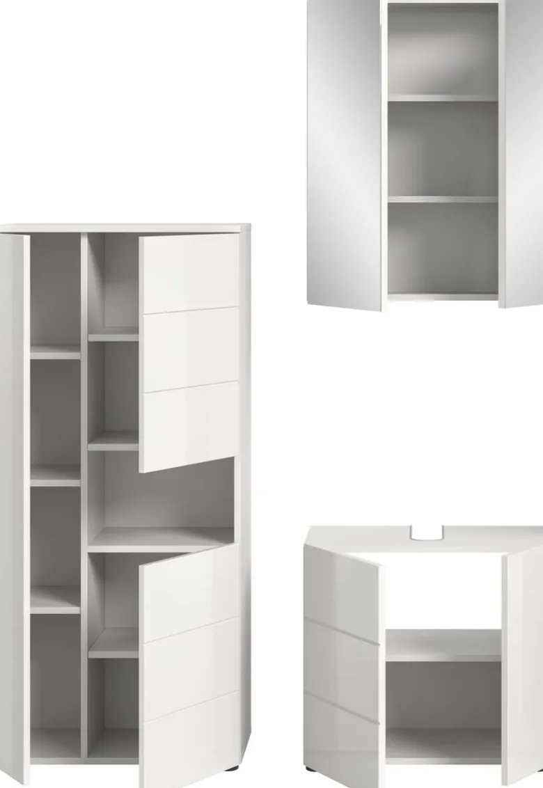 Badezimmer-Set VIRA weiß weiß Hochglanz B/H/T: ca. 135x190x34 cm