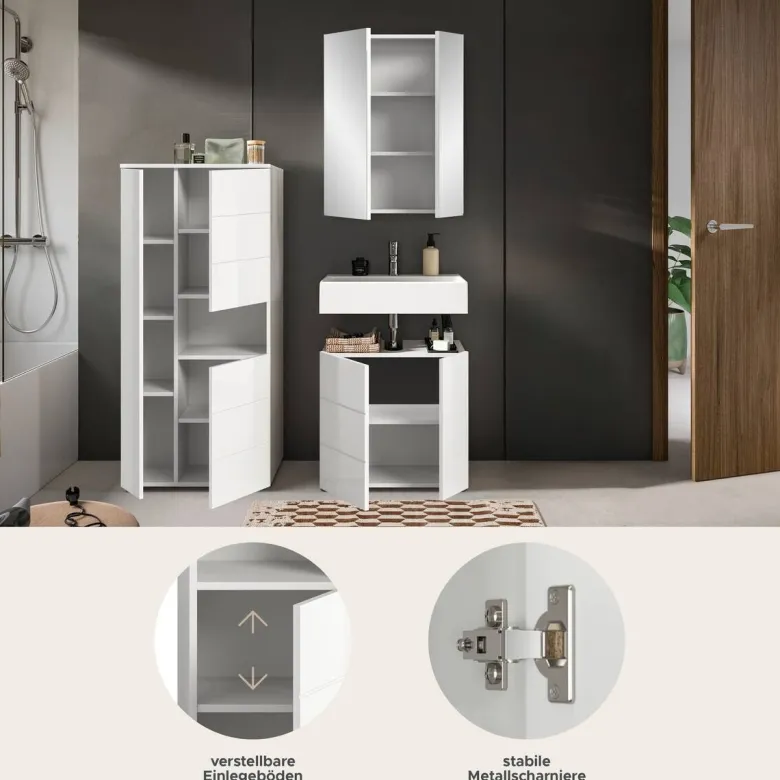 Badezimmer-Set VIRA weiß weiß Hochglanz B/H/T: ca. 135x190x34 cm