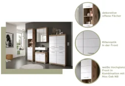 Badezimmer-Set Wave weiß Hochglanz Nox Oak Nachbildung B/H/T: ca. 60x191x34 cm