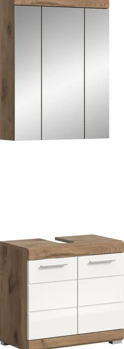 Badezimmer-Set Wave weiß Hochglanz Nox Oak Nachbildung B/H/T: ca. 60x191x34 cm