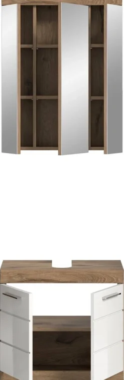 Badezimmer-Set Wave weiß Hochglanz Nox Oak Nachbildung B/H/T: ca. 60x191x34 cm