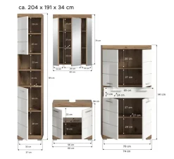 Badezimmer-Set Wave weiß Hochglanz Nox Oak Nachbildung B/H/T: ca. 204x191x34 cm