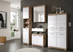 Badezimmer-Set Wave weiß Hochglanz Nox Oak Nachbildung B/H/T: ca. 204x191x34 cm