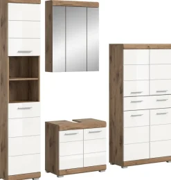 Badezimmer-Set Wave weiß Hochglanz Nox Oak Nachbildung B/H/T: ca. 204x191x34 cm