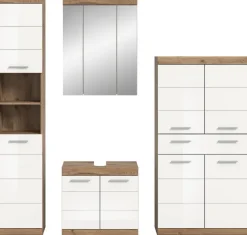 Badezimmer-Set Wave weiß Hochglanz Nox Oak Nachbildung B/H/T: ca. 204x191x34 cm