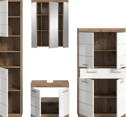 Badezimmer-Set Wave weiß Hochglanz Nox Oak Nachbildung B/H/T: ca. 204x191x34 cm