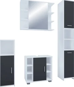 Badezimmer-Set Zalo weiß schwarz B/H/T: ca. 140x180x30 cm