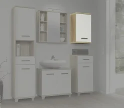 Badhängeschrank Eiche Sonoma Nachbildung weiß B/H/T: ca. 40,2x68,8x29 cm