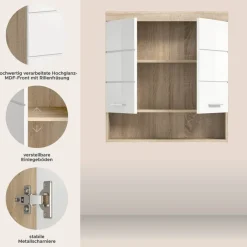 Badhängeschrank Lambada Eiche Sonoma Nachbildung weiß Hochglanz B/H/T: ca. 74x79x24 cm