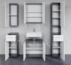Badhängeschrank Line Rauchsilber Nachbildung weiß Hochglanz B/H/T: ca. 30x77x23 cm
