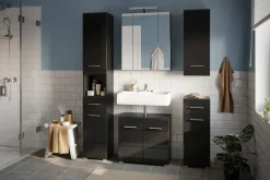 Badhängeschrank LINUS schwarz schwarz Hochglanz B/H/T: ca. 30x77x23 cm