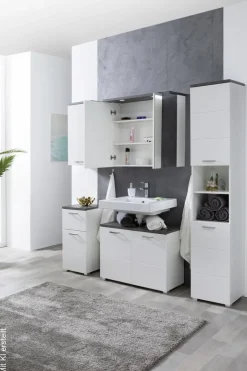 Badhängeschrank Praya Dark Concret weiß Hochglanz B/H/T: ca. 36x71x22 cm