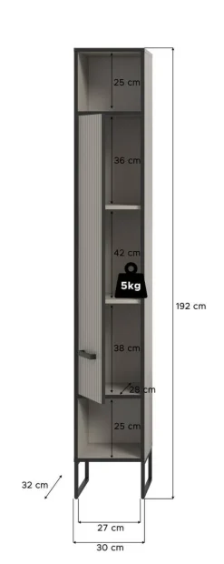 Badhochschrank BAGNO schwarz Kaschmirgrau Nachbildung B/H/T: ca. 30x192x32 cm