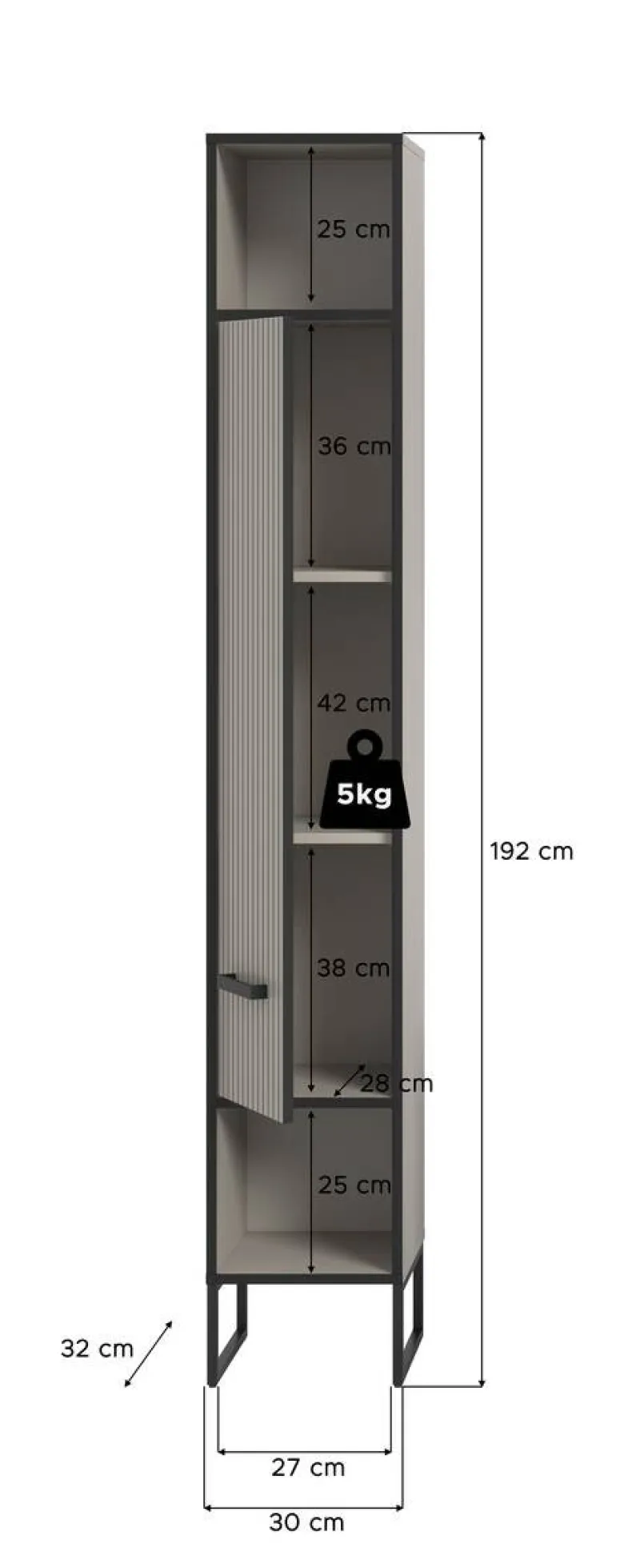 Badhochschrank BAGNO schwarz Kaschmirgrau Nachbildung B/H/T: ca. 30x192x32 cm