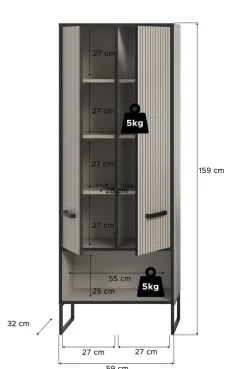 Badhochschrank BAGNO schwarz Kaschmirgrau Nachbildung B/H/T: ca. 59x159x32 cm
