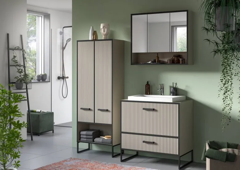 Badhochschrank BAGNO schwarz Kaschmirgrau Nachbildung B/H/T: ca. 59x159x32 cm