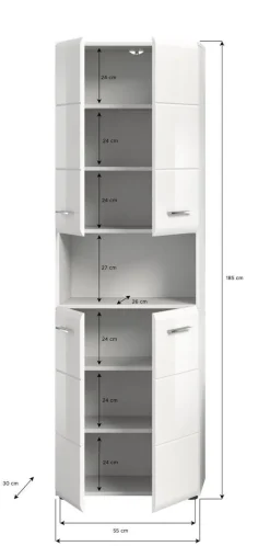 Badhochschrank ICE weiß weiß Hochglanz B/H/T: ca. 60x185x30 cm