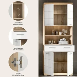 Badhochschrank Lambada Eiche Sonoma Nachbildung weiß Hochglanz B/H/T: ca. 74x191x31 cm