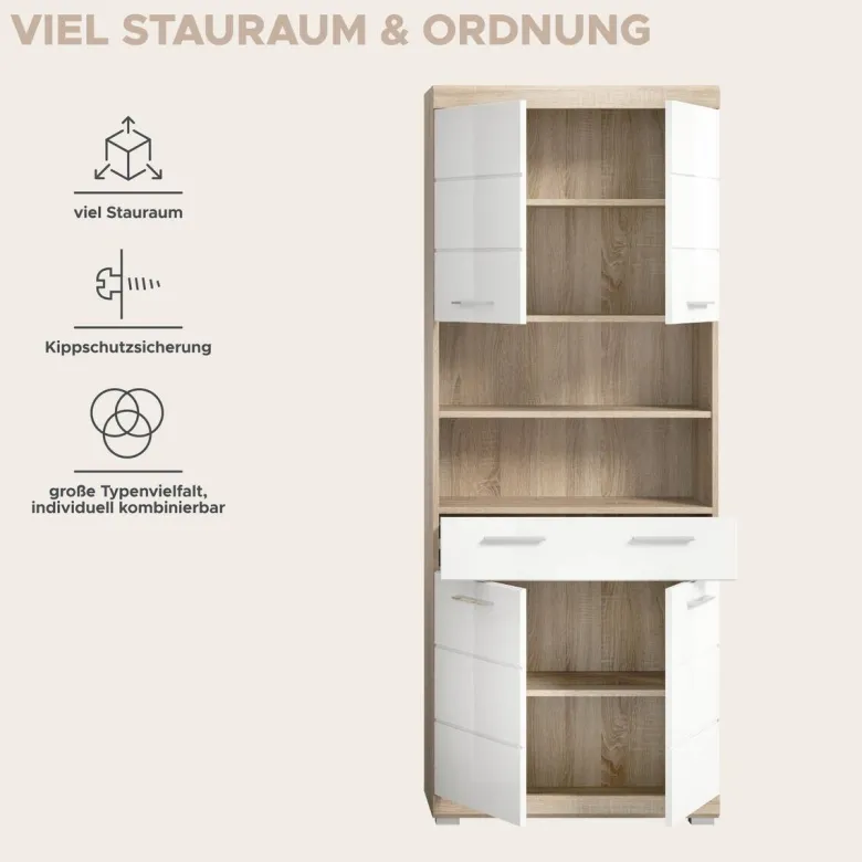 Badhochschrank Lambada Eiche Sonoma Nachbildung weiß Hochglanz B/H/T: ca. 74x191x31 cm