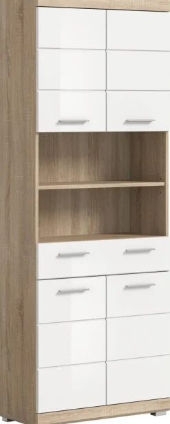 Badhochschrank Lambada Eiche Sonoma Nachbildung weiß Hochglanz B/H/T: ca. 74x191x31 cm