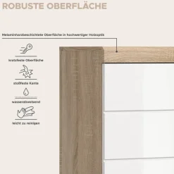 Badhochschrank Lambada Eiche Sonoma Nachbildung weiß Hochglanz B/H/T: ca. 74x191x31 cm