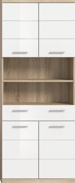 Badhochschrank Lambada Eiche Sonoma Nachbildung weiß Hochglanz B/H/T: ca. 74x191x31 cm