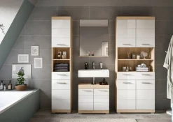 Badhochschrank Lambada Eiche Sonoma Nachbildung weiß Hochglanz B/H/T: ca. 74x191x31 cm