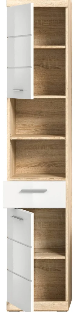 Badhochschrank LAMBADA Eiche Sonoma hell Nachbildung weiß Hochglanz B/H/T: ca. 37x191x31 cm