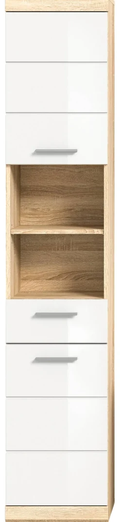 Badhochschrank LAMBADA Eiche Sonoma hell Nachbildung weiß Hochglanz B/H/T: ca. 37x191x31 cm