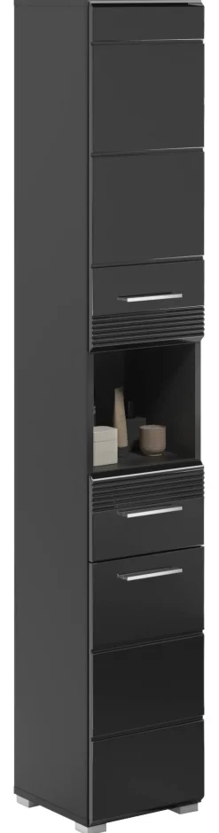 Badhochschrank LINUS schwarz schwarz Hochglanz B/H/T: ca. 30x182x31 cm