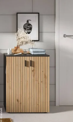Badhochschrank Mone Basalt Nachbildung Artisan Oak Nachbildung B/H/T: ca. 60x81x30 cm
